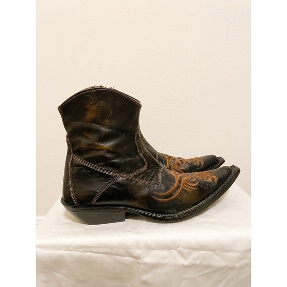 Ferrato Western Low Cut Ankle Boots Mens Cowboy Stitched Sz 8 Pointed Toe - Picture 4 of 11